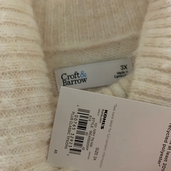 Croft & Barrow Cream and Tan Cowl Turtleneck Sweater - Picture 2 of 2